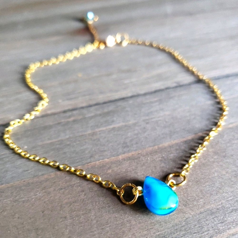 Handmade 18k Blue Glass Anklet - Picture 1 of 10